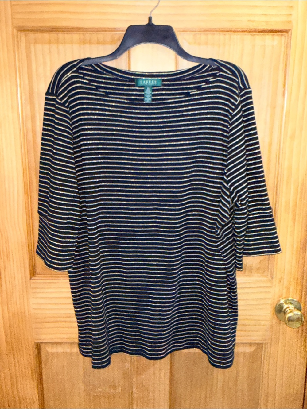 NWOT Lauren Ralph Lauren Black & Metallic Gold Striped Knit Top w 3/4 Sleeve-3X - Picture 3 of 10
